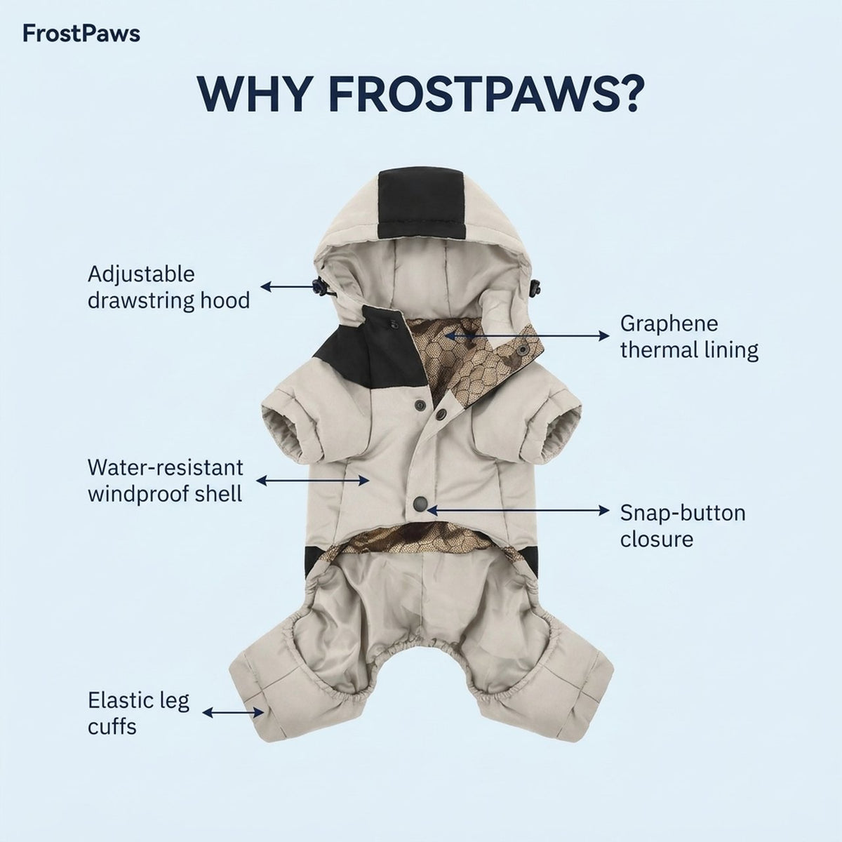 FrostPaws snowsuit features
