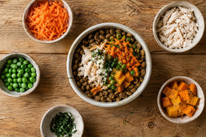 Dog bowl with fresh toppers (AI-generated illustration)