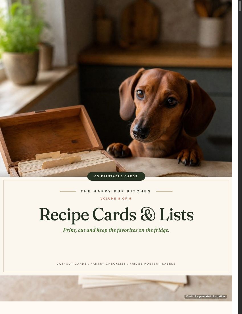 Printable Dog Recipe Cards & Shopping Lists cover (AI-generated illustration)