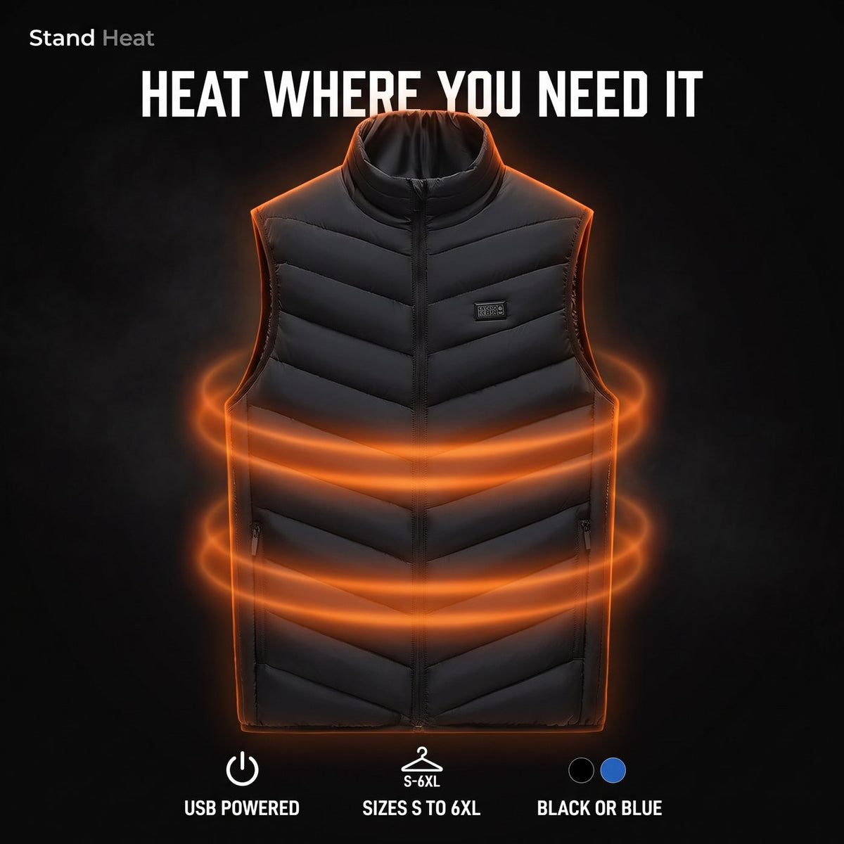Heated vest with glowing heat bands
