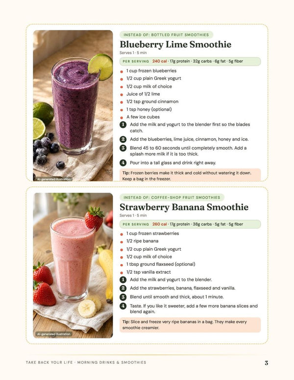 Morning Drinks and Smoothies recipe cards